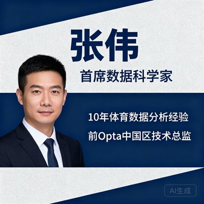 张伟，首席数据科学家，拥有10年体育数据分析经验，前Opta中国区技术总监